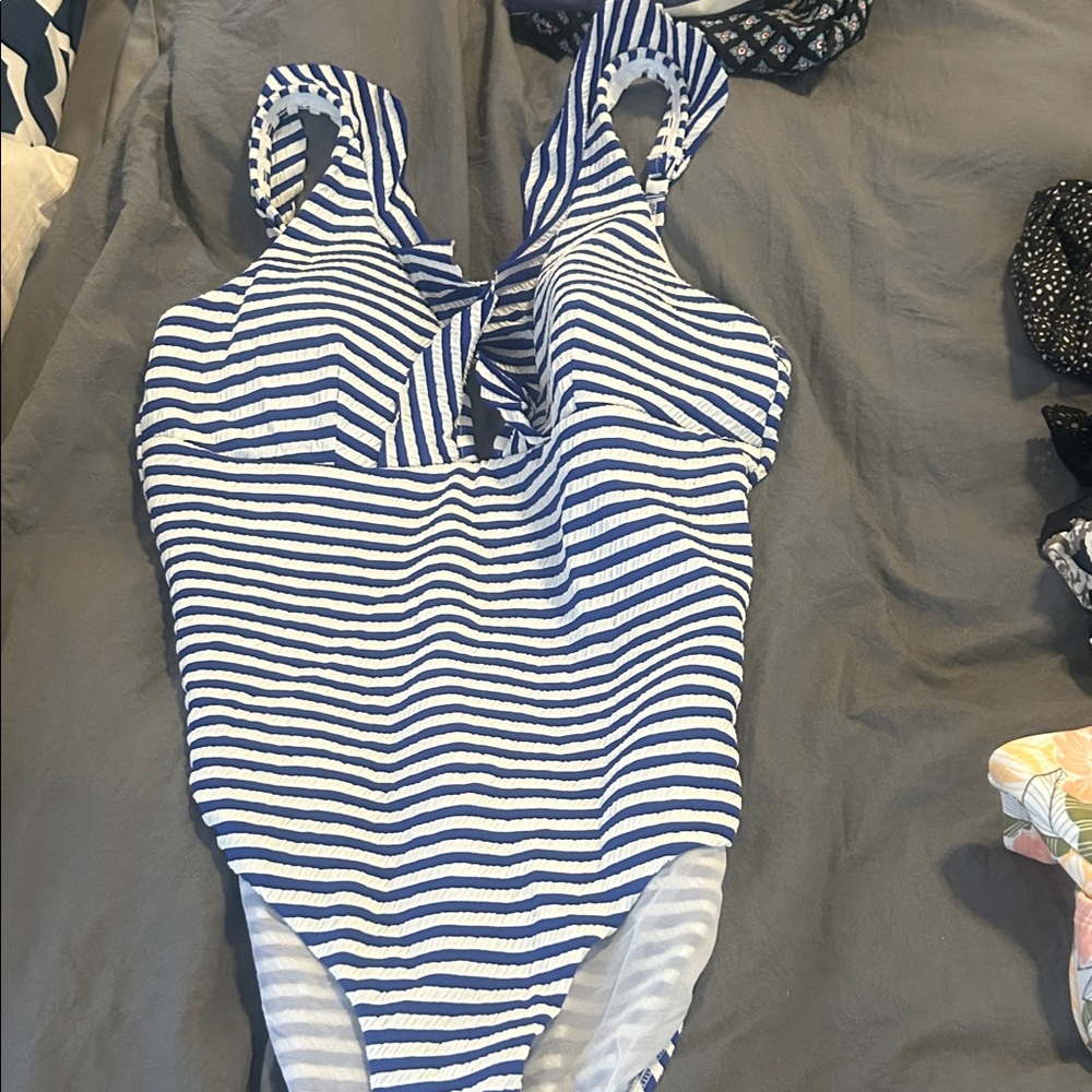 Blue Striped Women's One Piece Swimsuit